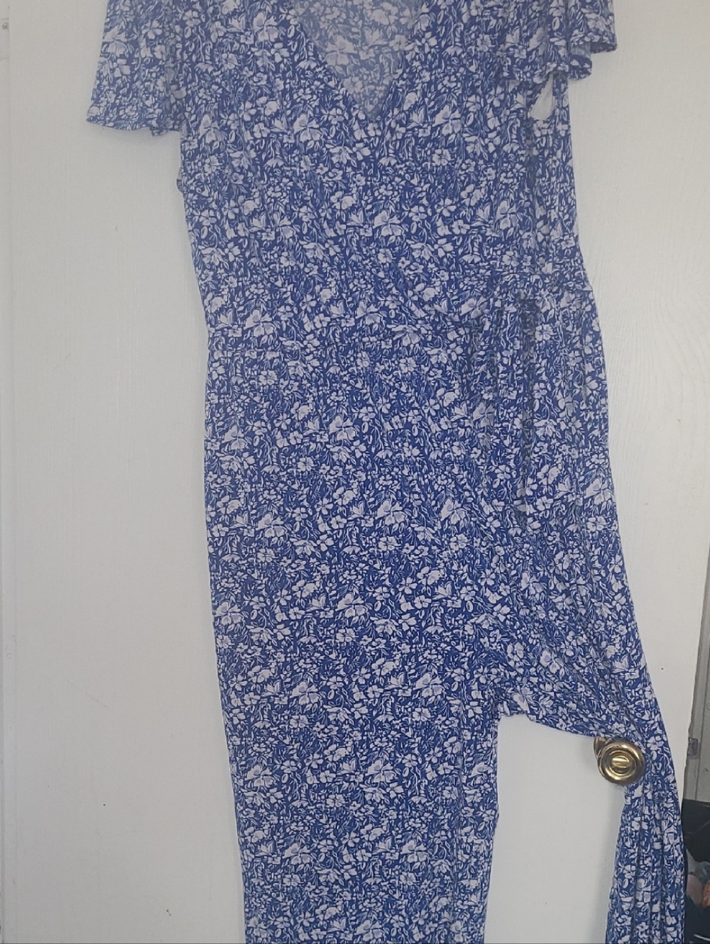 Gilli Blue and White Floral Wrap-Style Jumpsuit